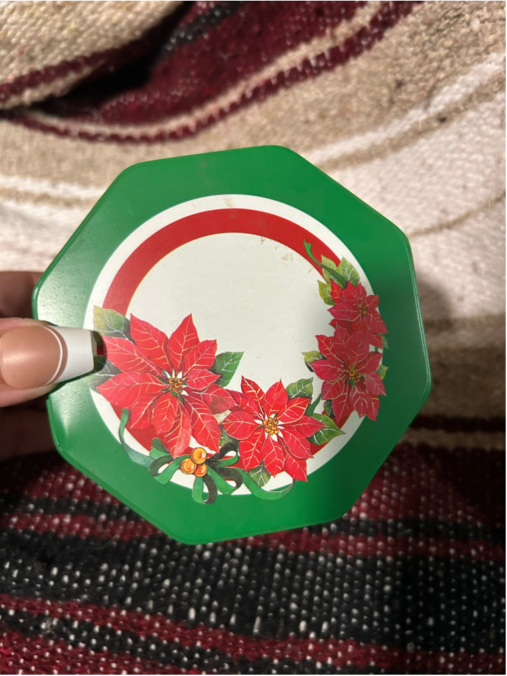 Unbranded Holiday Decor Poinsettia Tin One Size Green Red